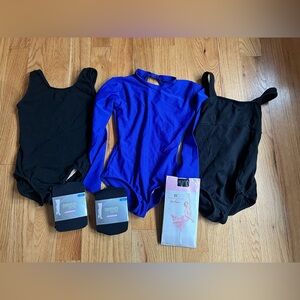 Kids Dance Ballet Lot: 3 leotards & 3 new dance tights - GREAT DEAL